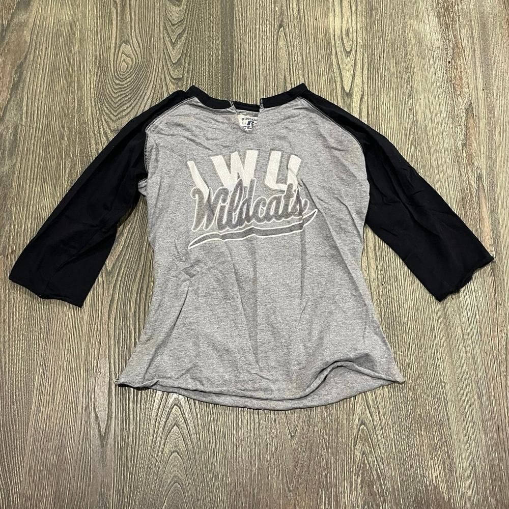 Russell Athletic Raglan Top IWU Wildcats 3/4 Sleeve Cotton Gray Black Size M